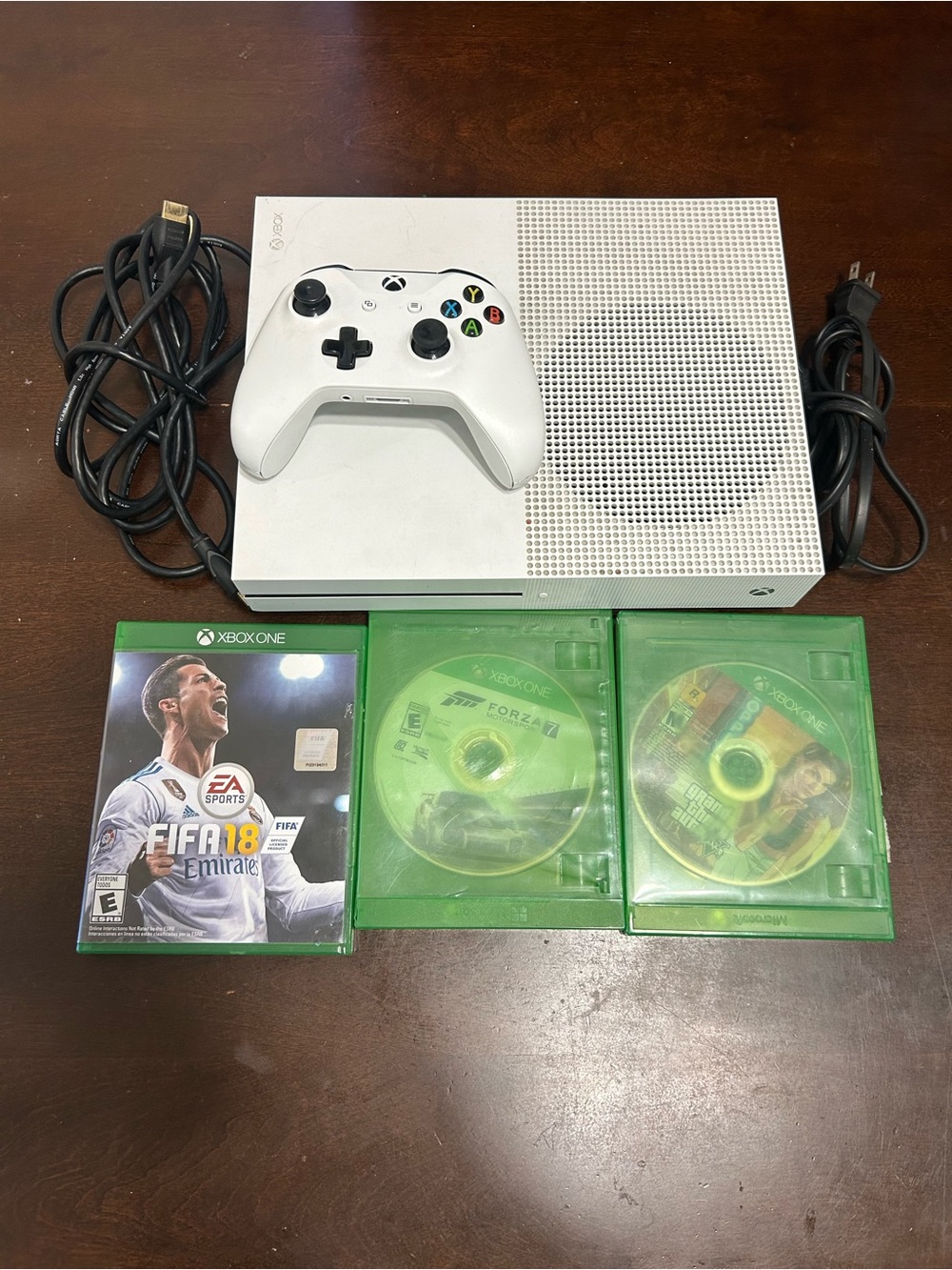XBOX ONE S CONSOLE Model 1681 WITH 1 CONTROLLER CABLES Includes 3 Games